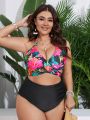 SHEIN Swim Vcay Plus Size Flower Print Swimwear Set