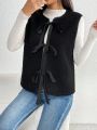 SHEIN Essnce Knot Front Teddy Vest Coat