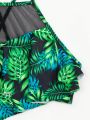 SHEIN Swim Vcay Women'S Tropical Plant Print Halter Bikini Top