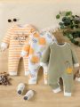 3pcs/Set Infant Boys' Giraffe Print Long Sleeve Jumpsuit