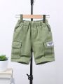 Little Boys' Basic Embroidery Decoration All Elastic Waist Comfortable & Soft Green Denim Shorts