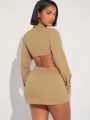 Luxe Tie Neck Crop Shirt & Mini Skirt Set