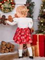 SHEIN Baby Girl Christmas Print Ruffle Trim 2 In 1 Dress