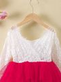 SHEIN Kids CHARMNG Young Girl Lace Bodice Layered Ruffle Hem Dress