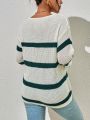 SHEIN Essnce Striped Drop Shoulder V-neck Sweater