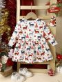 Baby Girl Christmas Elk & Tree Print Dress
