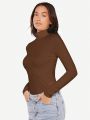 SHEIN BASICS Women's Half High Collar Long Sleeve T-shirt