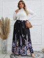 EMERY ROSE Plus Size Flora Pattern Skirt