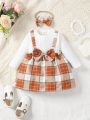 Baby Girls' Checked Patchwork Bow Decorated Dress