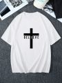 Extended Sizes Men's Plus Size Cross & Letter Print T-shirt