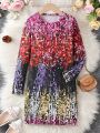 Girls' Round Neck Imitation Sequin Pattern Printed Casual Dress, For Big Kids