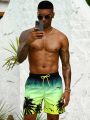 SHEIN Men's Palm Tree Print Drawstring Waist Board Shorts