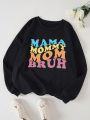 Women's Plus Size Letter Printed Oversized Fleece Sweatshirt With Drop Shoulder