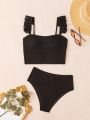 SHEIN Swim Classy Women'S Frilled Trim Vest Top Cami Bikini Set