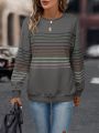 SHEIN LUNE Striped Print Drop Shoulder Sweatshirt