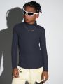 SHEIN Kids Cooltwn Boys' Casual Turtleneck Long Sleeve T-shirt