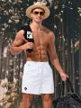 Men'S Elastic Waist Drawstring Swim Shorts With Diagonal Pockets