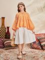 SHEIN Kids Nujoom Girls' Loose Vintage A-line Plaid Shirt