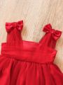 Baby Girl Sleeveless Mesh Dress With Bow Decoration