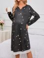 Maternity Star Printed Lace Patchwork V-Neck Nightgowns With Slit