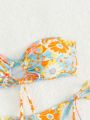 SHEIN Swim Mod Women's Floral Printed Strapless Bikini Set