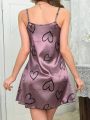 Heart & Letter Printed Satin Cami Nightgown