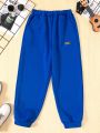 SHEIN Kids KDOMO Teen Boys' Casual Loose Knit Lounge Pants With Letter Patch & Solid Color, 2 Colors, 1-2pcs Per Color
