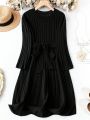 Plus Solid Ribbed Knit Belted Sweater Dress