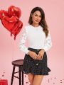 SHEIN Clasi Lace Spliced Valentine's Day  Long Sleeve T-Shirt