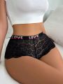 Women'S Letter Elastic Band & Lace Detail Boyshorts Panties