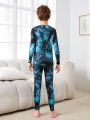 SHEIN Boys' Starry Sky Printed T-shirt And Long Pants Homewear Set