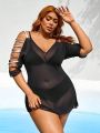 SHEIN Swim BAE Plus Size Women'S Black Mesh Cover Up