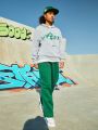 SHEIN Street Sport Women's Letter Printed Hoodie And Pants Sportswear Set