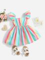 SHEIN Baby Rainbow Stripe Cap Sleeve Dress