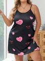 Plus Size Heart Patterned Cami Dress