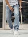 Men Ripped Straight Leg Jeans