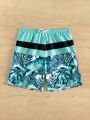 Manfinity Men'S Tropical Printed Patchwork Drawstring Waist Beach Shorts