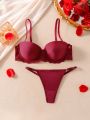 Valentines Women's Solid Color Patchwork Lace Lingerie Set