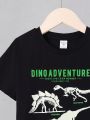 SHEIN Kids EVRYDAY Boys' Fit Casual Reflective Dinosaur Crew Neck Pattern Short-Sleeved T-Shirt