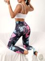 Yoga Funny Tie Dye Yoga Leggings Top-stitch M-shaped Seam Booty Sculpt Wide Waistband Athletic Leggings