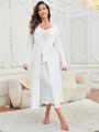 Lace Trim Slip Sleepdress & Robe Pajama Set