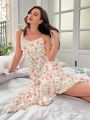 Valentines Women'S Irregular Shoulder Sleepwear Dress With Floral Pattern