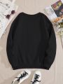 Women's Plus Size Letter Pattern Drop Shoulder Sweatshirt