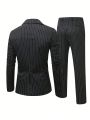 Extended Sizes Men's Striped Notched Lapel Suit Set