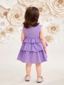 SHEIN Baby Girl Casual Solid Color Stand Collar Sleeveless Multi-Layered Ruffled Hem Dress