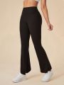 Solid Color High-waisted Flared Sports Pants