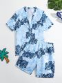 Teenage Boys' Swimwear Set With Woven Fabric And Botanical Print