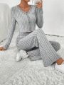 Women's Solid Color Ribbed Knitted 2-piece Set