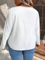 SHEIN LUNE Plus Size Button Design Long Sleeve Casual T-Shirt