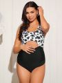 SHEIN Pregnant Women's Hollow Out Cow Pattern One Piece Swimsuit Beachwear